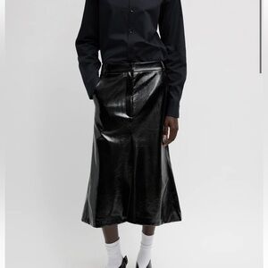 NEW Tibi Faux Patent Leather Sculpted Silke ALine Skirt,Size 00/US Waist Size 24